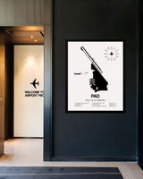 Framed Detailed Airport Map of Palo Alto Airport (PAO) in White with a Black Frame