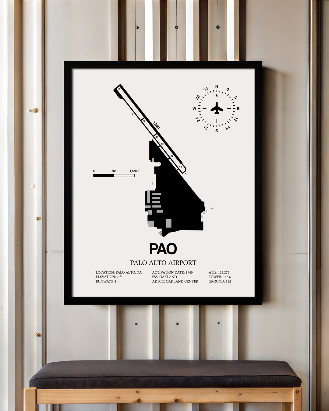PAO Airport Map, Palo Alto Airport Print