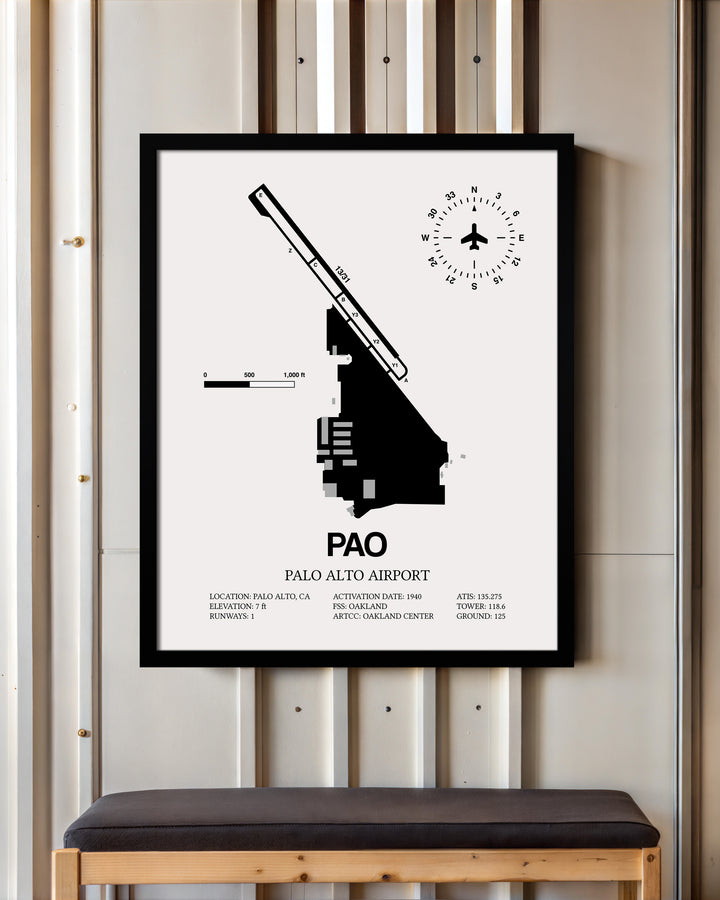 PAO Airport Map, Palo Alto Airport Print