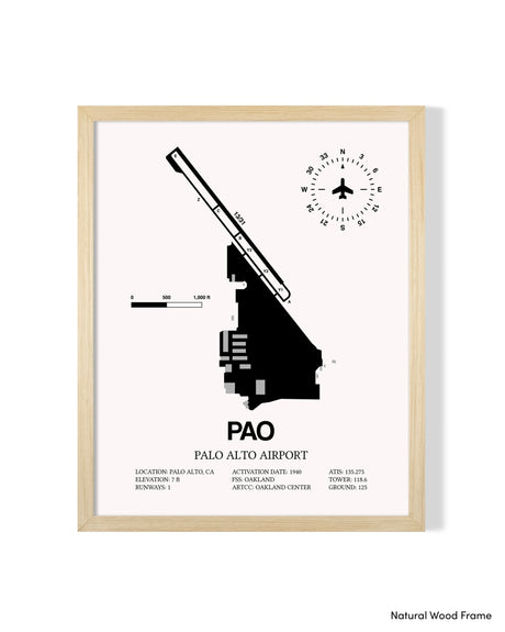 Detailed Airport Map of Palo Alto Airport (PAO) in White with a Natural Frame