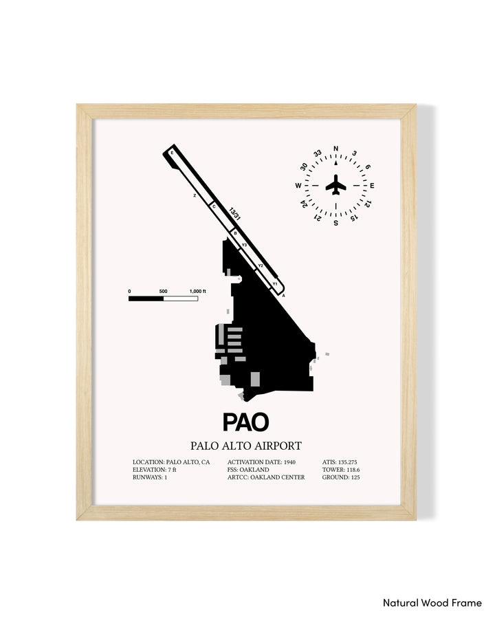 Detailed Airport Map of Palo Alto Airport (PAO) in White with a Natural Frame
