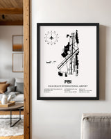 Framed Detailed Airport Map of Palm Beach International Airport (PBI) in White with a Black Frame