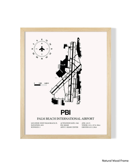Detailed Airport Map of Palm Beach International Airport (PBI) in White with a Natural Frame