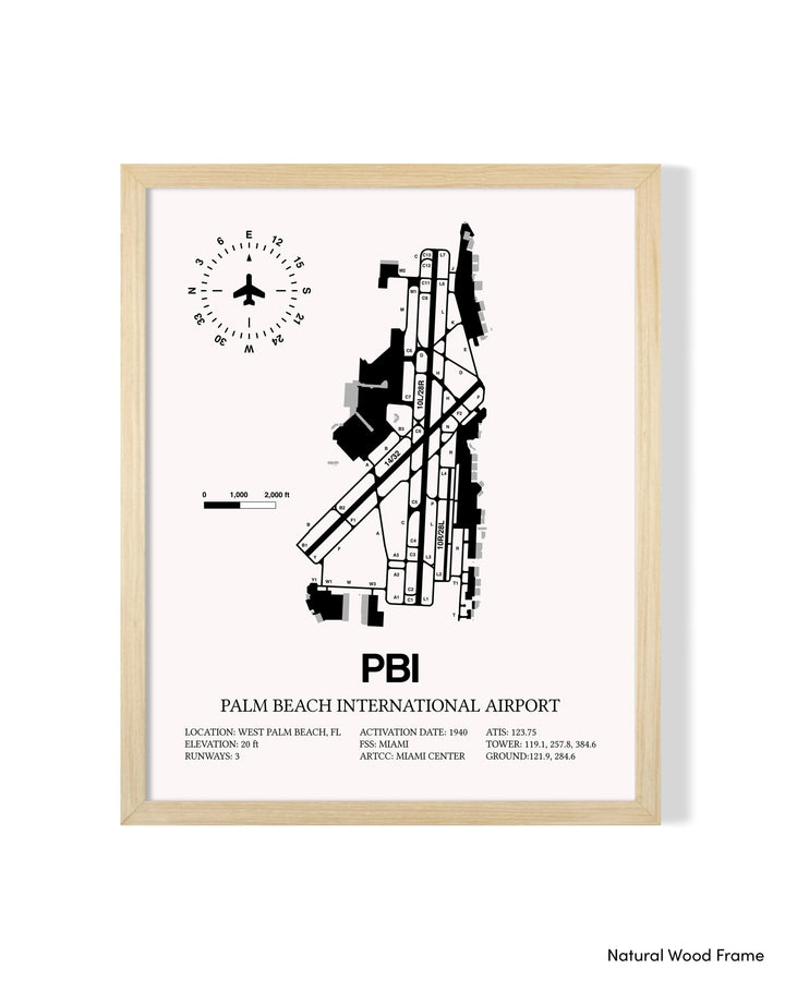 Detailed Airport Map of Palm Beach International Airport (PBI) in White with a Natural Frame