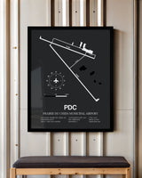 Framed Detailed Airport Map of Prairie Du Chien Municipal Airport (PDC) in Gray with a Black Frame