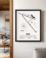 Framed Detailed Airport Map of Prairie Du Chien Municipal Airport (PDC) in White with a Black Frame