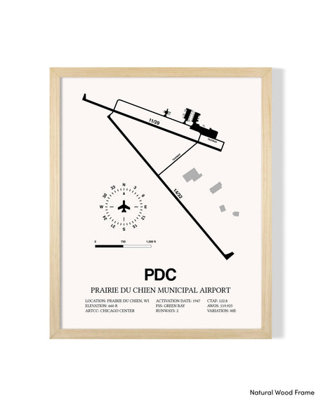 Detailed Airport Map of Prairie Du Chien Municipal Airport (PDC) in White with a Natural Frame