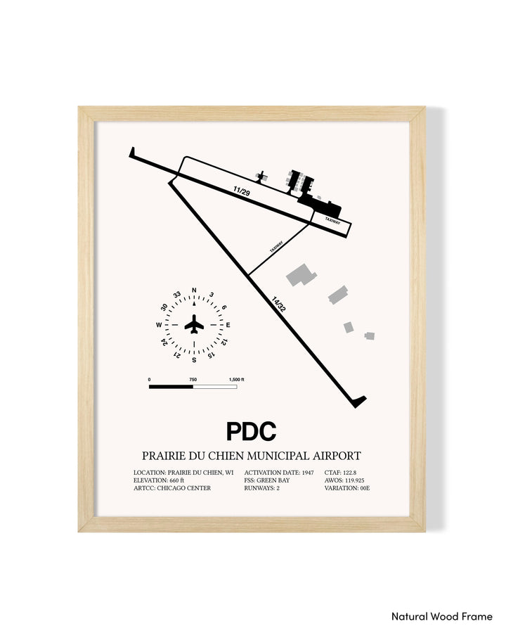 Detailed Airport Map of Prairie Du Chien Municipal Airport (PDC) in White with a Natural Frame