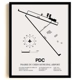 Framed Detailed Airport Map of Prairie Du Chien Municipal Airport (PDC) in White with a Black Frame