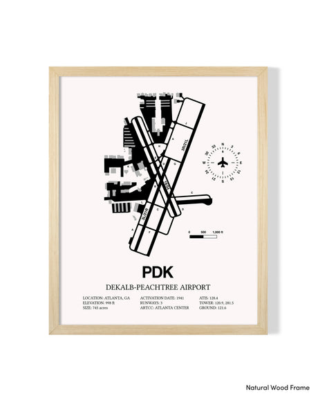 Detailed Airport Map of DeKalb Peachtree Airport (PDK) in White with a Natural Frame
