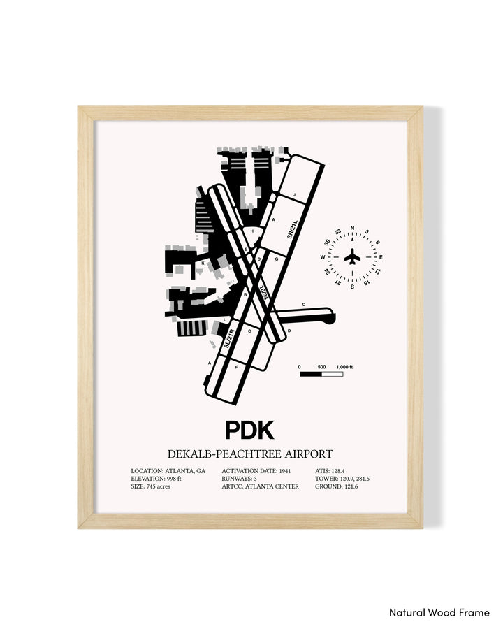 Detailed Airport Map of DeKalb Peachtree Airport (PDK) in White with a Natural Frame