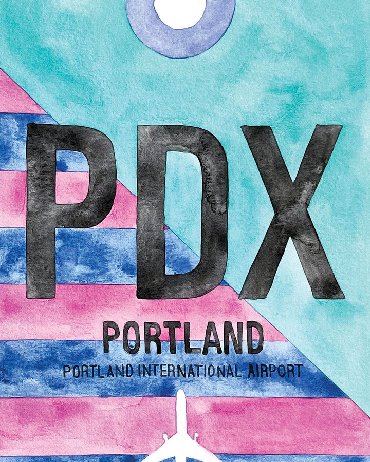Closeup Watercolor Print of Portland International Airport (PDX)