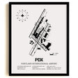 Framed Detailed Airport Map of Portland International Airport (PDX) in White with a Black Frame