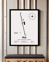 Framed Detailed Airport Map of Pella Municipal Airport (PEA) in White with a Black Frame