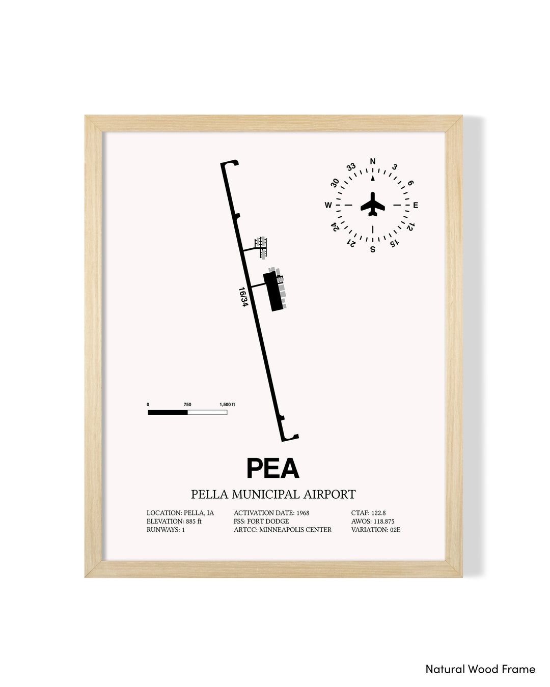 Detailed Airport Map of Pella Municipal Airport (PEA) in White with a Natural Frame
