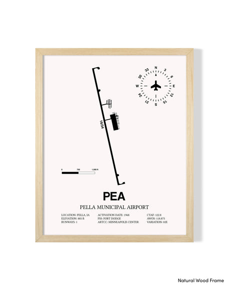 Detailed Airport Map of Pella Municipal Airport (PEA) in White with a Natural Frame