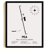 Framed Detailed Airport Map of Pella Municipal Airport (PEA) in White with a Black Frame