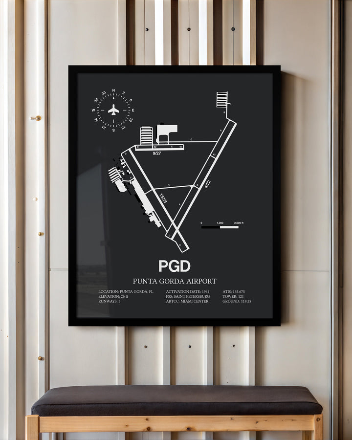Framed Detailed Airport Map of Punta Gorda Airport (PGD) in Gray with a Black Frame