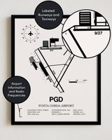 Framed Detailed Airport Map of Punta Gorda Airport (PGD) in White with a Black Frame