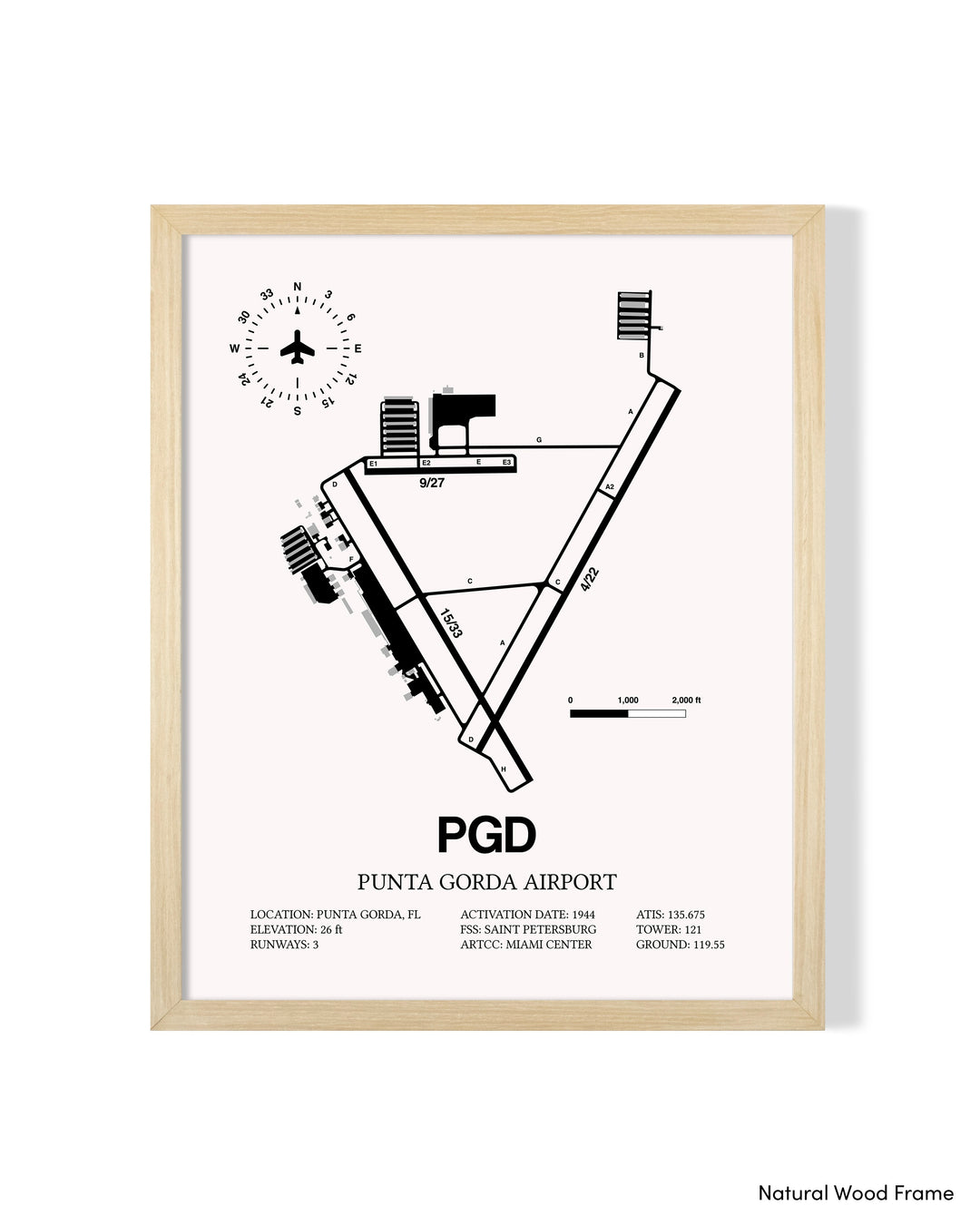 Detailed Airport Map of Punta Gorda Airport (PGD) in White with a Natural Frame