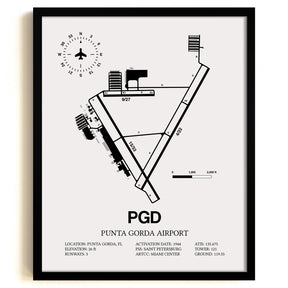 Framed Detailed Airport Map of Punta Gorda Airport (PGD) in White with a Black Frame