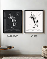 Framed Detailed Airport Map of Philadelphia International Airport (PHL) in White and Gray