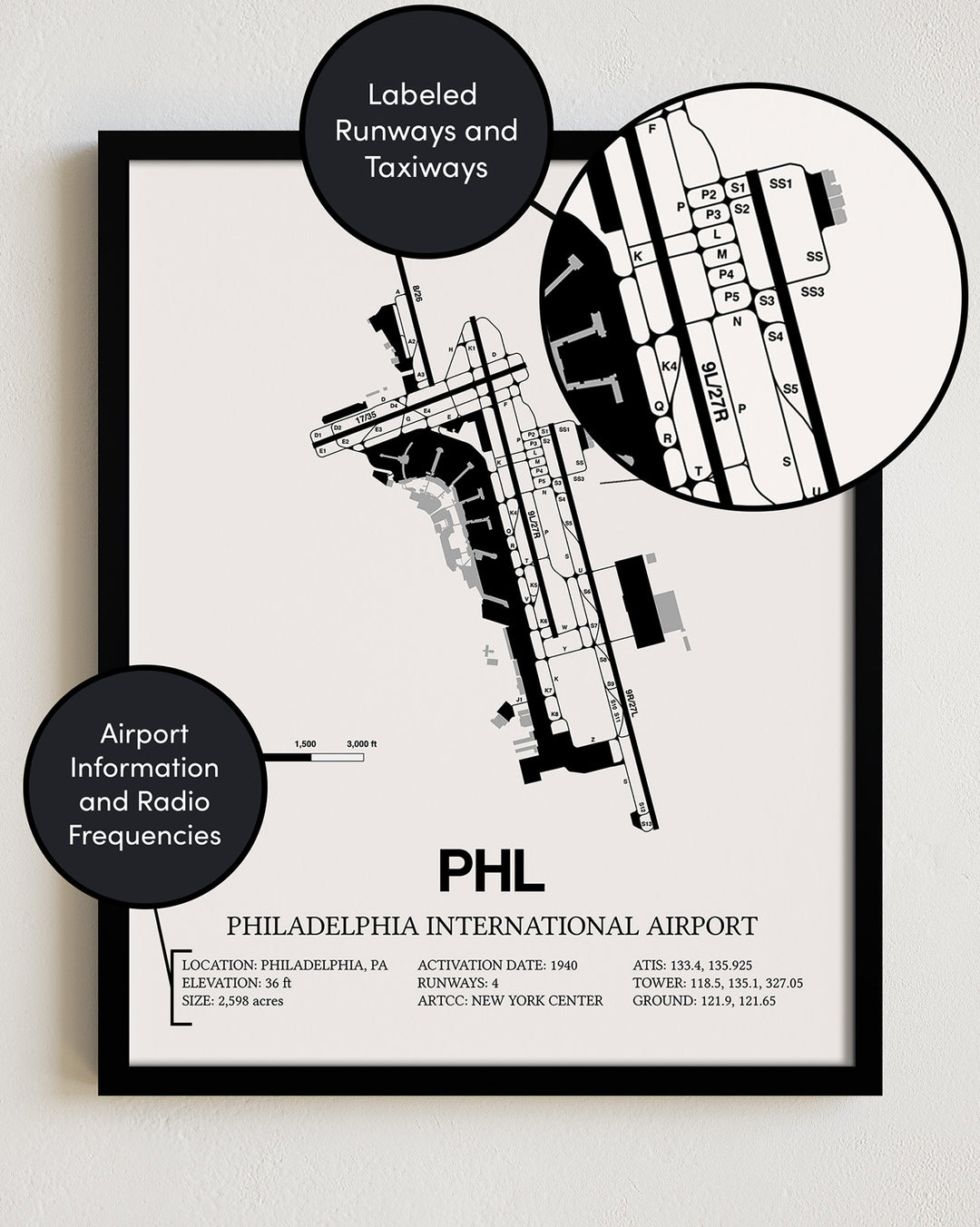 PHL Airport Map, Philadelphia International Airport Print