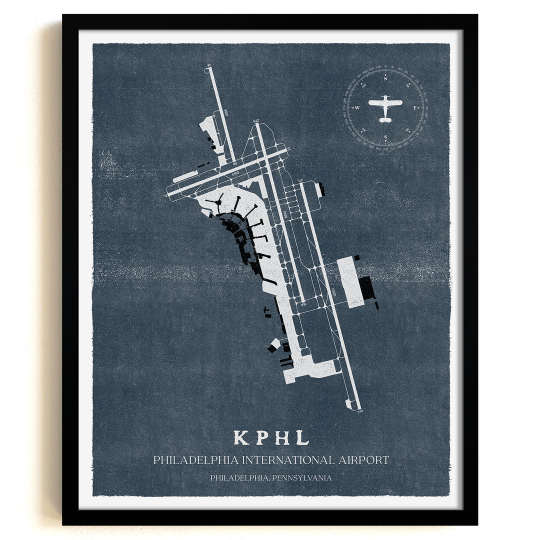 PHL Airport Map, Vintage Style, Philadelphia International Airport Print
