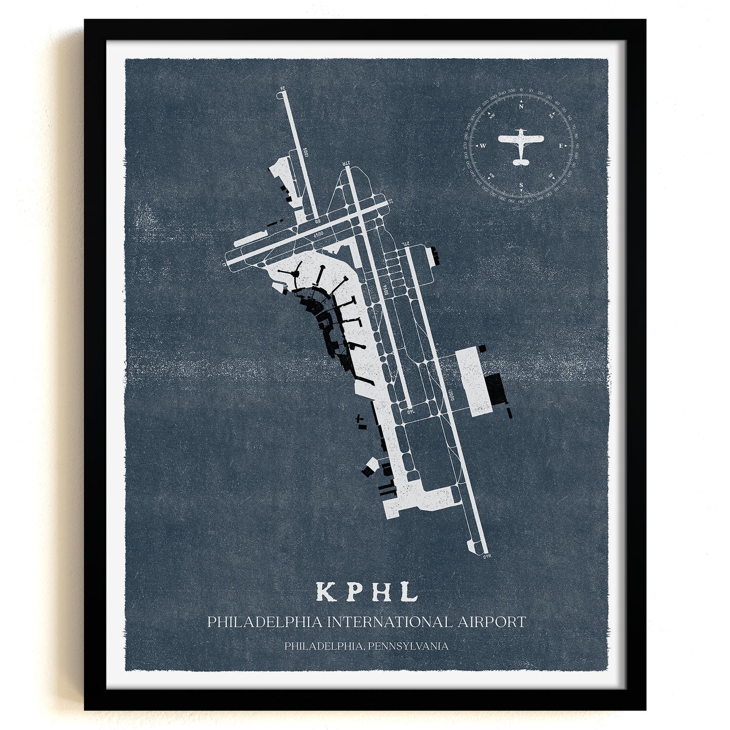 PHL Airport Map, Vintage Style, Philadelphia International Airport Print