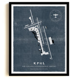 PHL Airport Map, Vintage Style, Philadelphia International Airport Print
