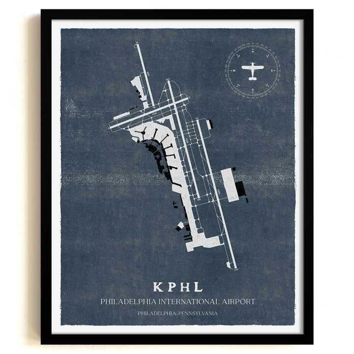 PHL Airport Map, Vintage Style, Philadelphia International Airport Print