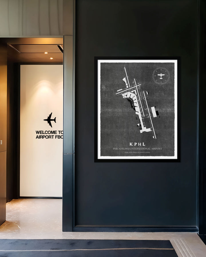 PHL Airport Map, Vintage Style, Philadelphia International Airport Print