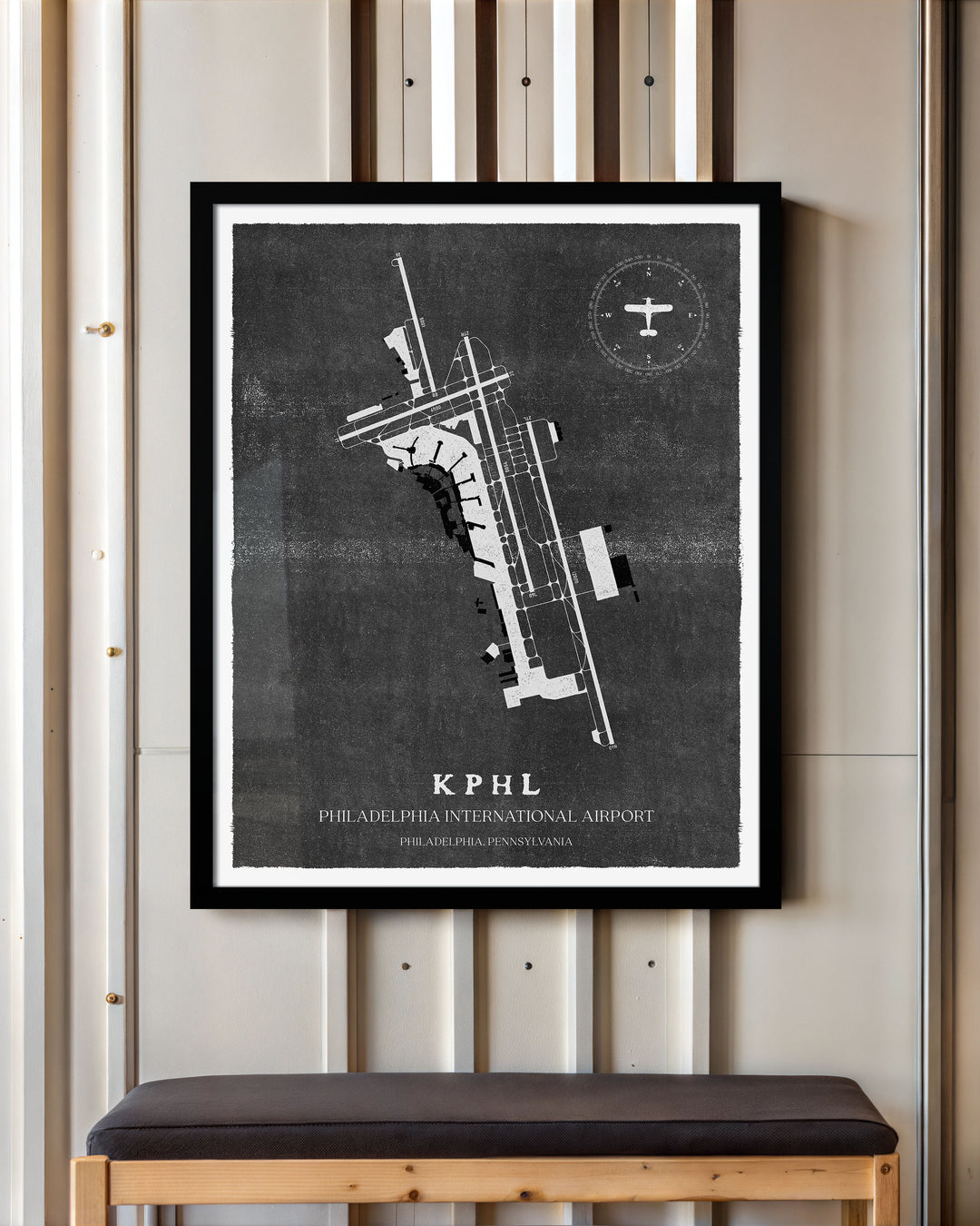 PHL Airport Map, Vintage Style, Philadelphia International Airport Print