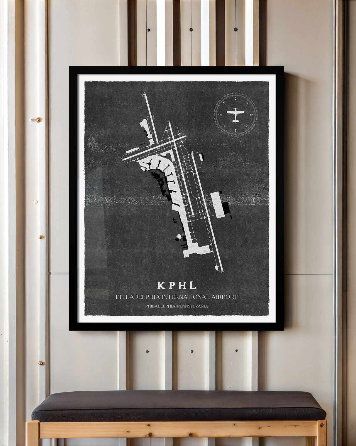 PHL Airport Map, Vintage Style, Philadelphia International Airport Print