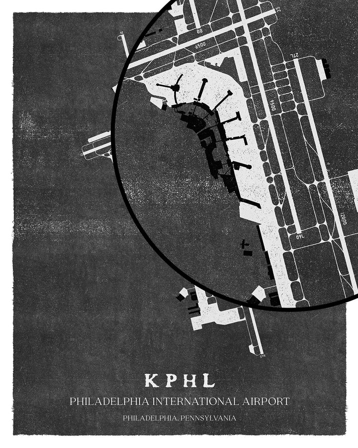PHL Airport Map, Vintage Style, Philadelphia International Airport Print