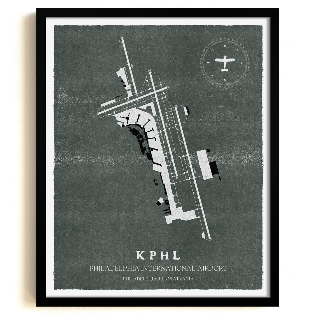PHL Airport Map, Vintage Style, Philadelphia International Airport Print