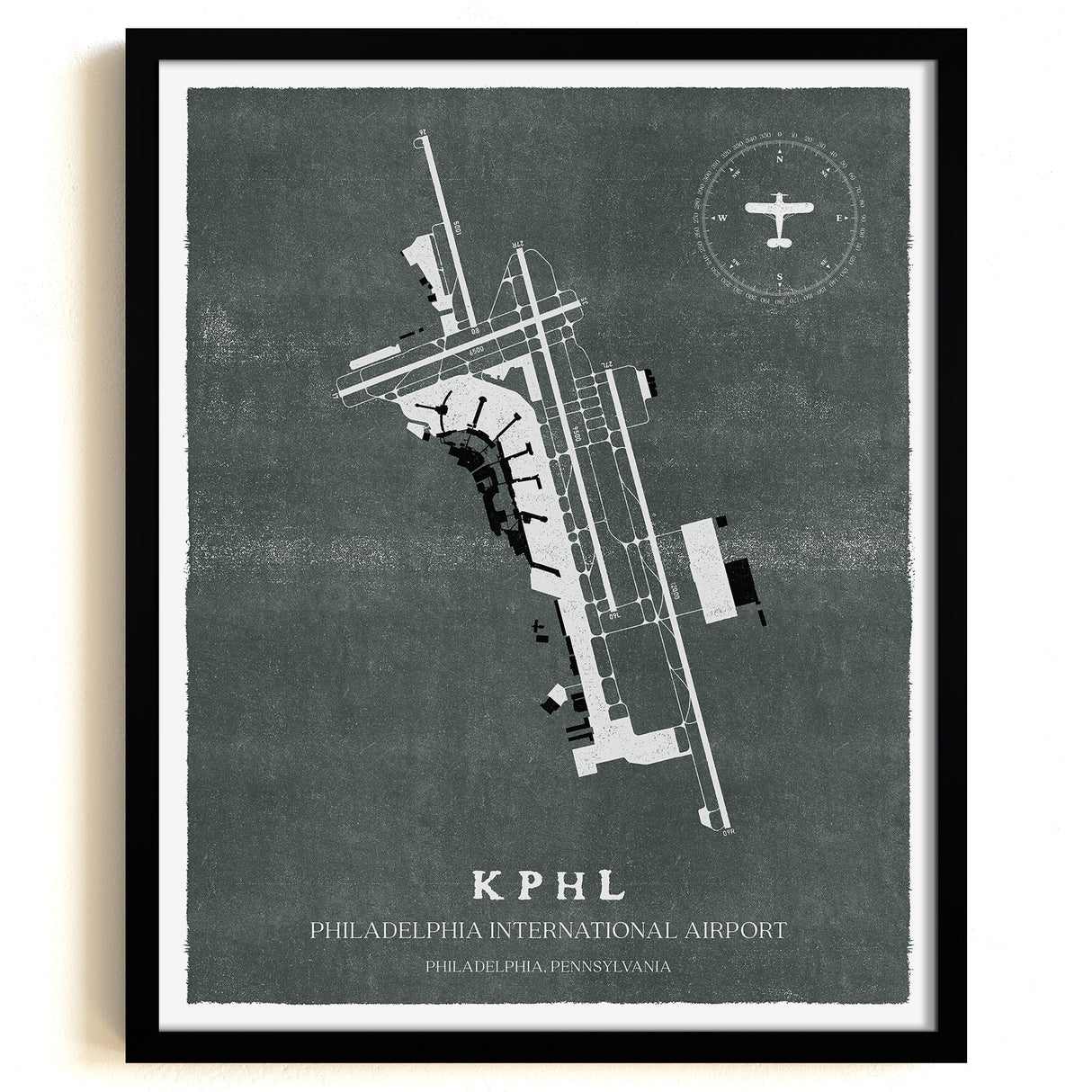 PHL Airport Map, Vintage Style, Philadelphia International Airport Print