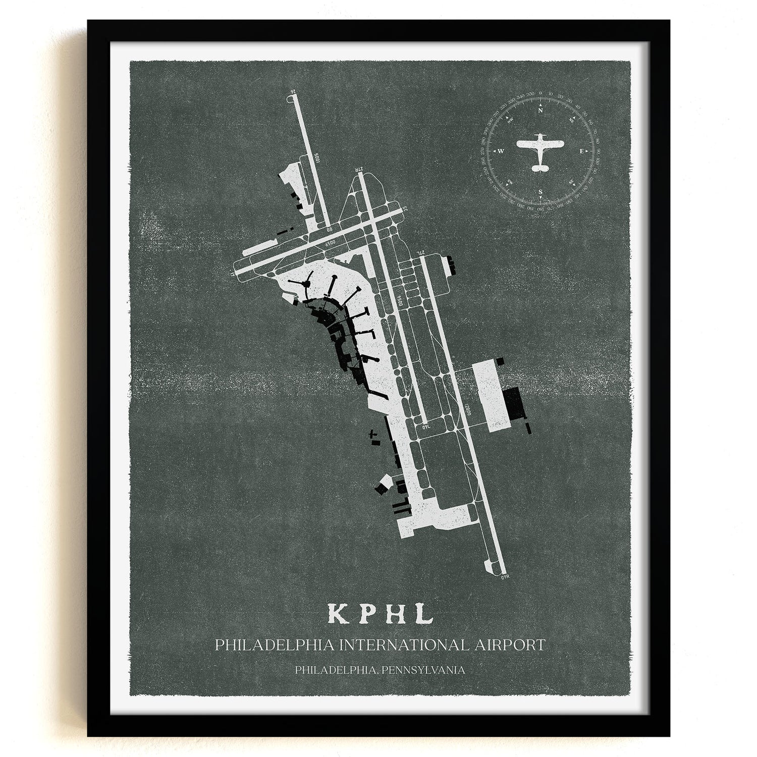 PHL Airport Map, Vintage Style, Philadelphia International Airport Print