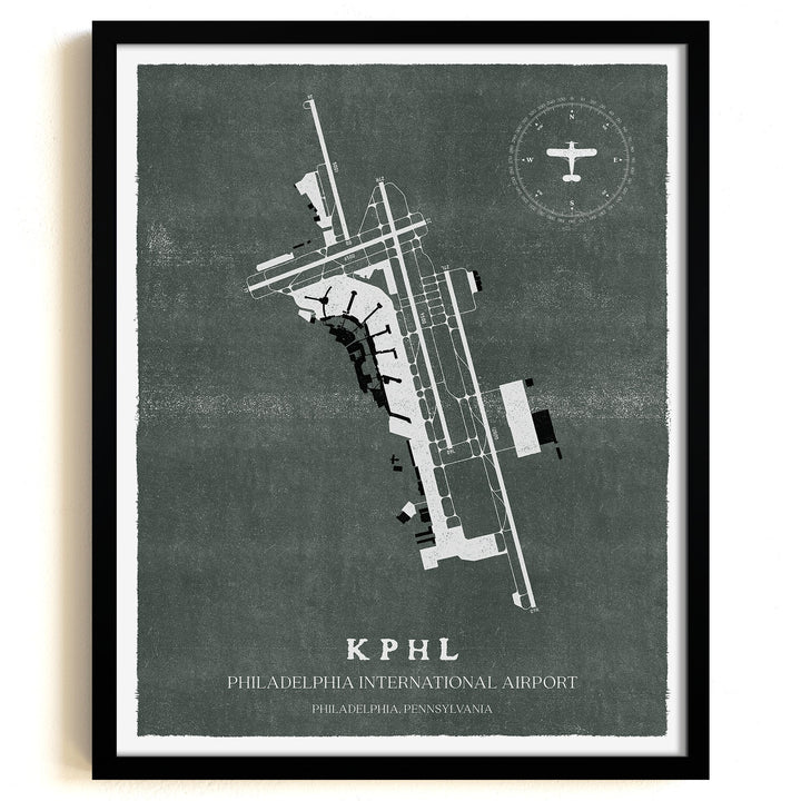 PHL Airport Map, Vintage Style, Philadelphia International Airport Print