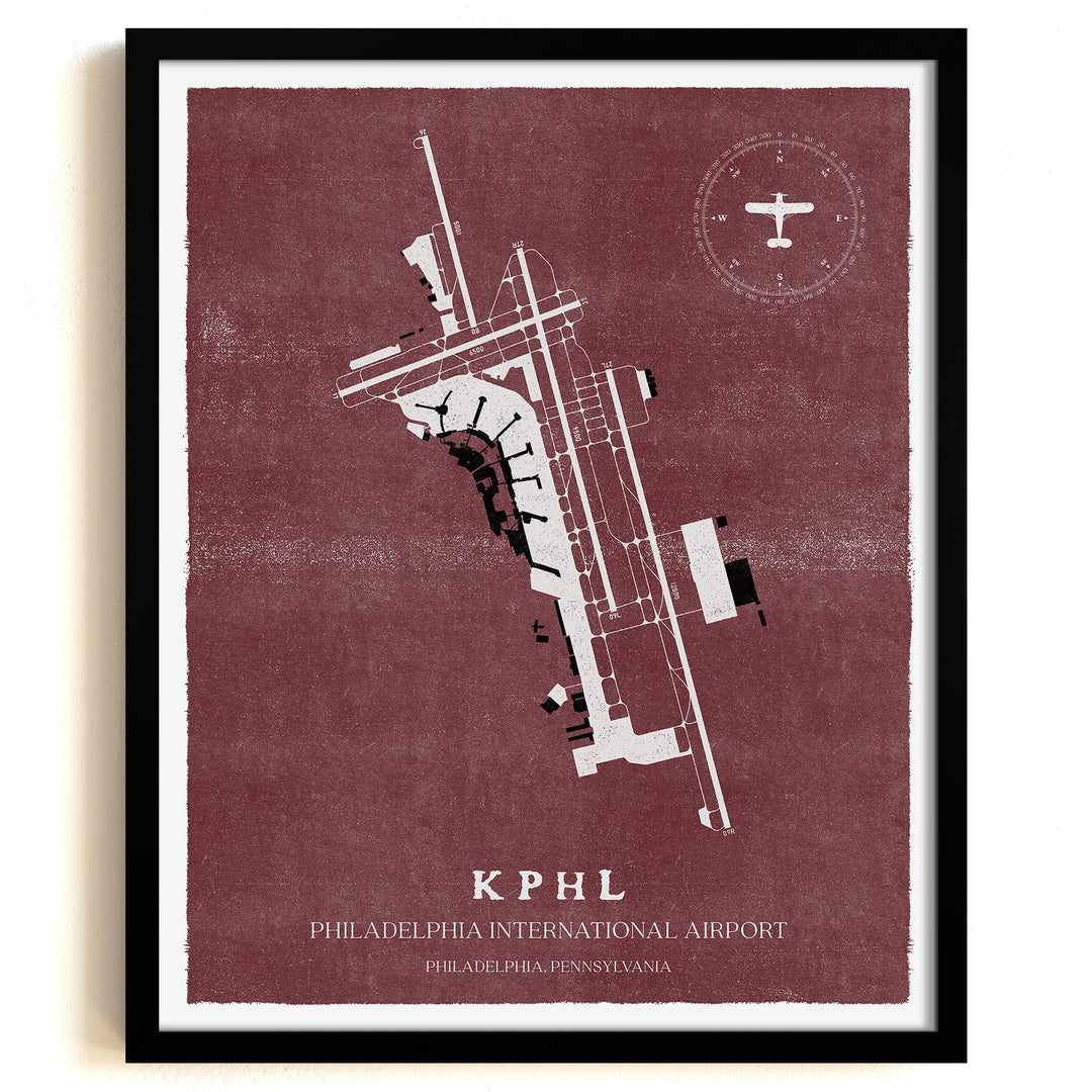 PHL Airport Map, Vintage Style, Philadelphia International Airport Print