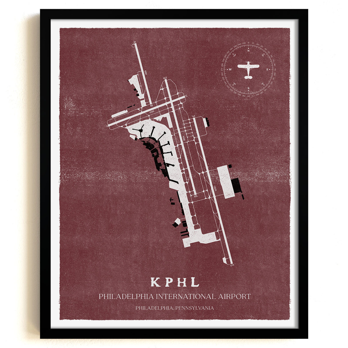 PHL Airport Map, Vintage Style, Philadelphia International Airport Print