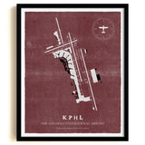 PHL Airport Map, Vintage Style, Philadelphia International Airport Print