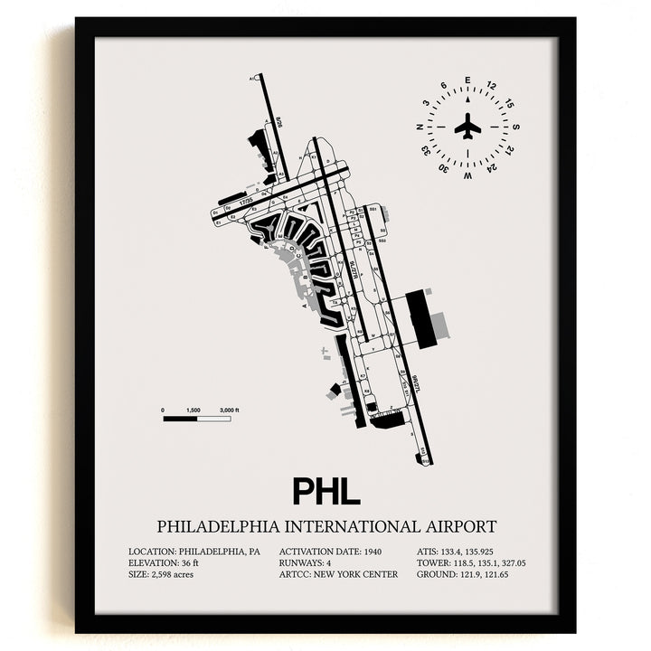 PHL Airport Map, Philadelphia International Airport Print