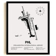 Framed Detailed Airport Map of Philadelphia International Airport (PHL) in White with a Black Frame