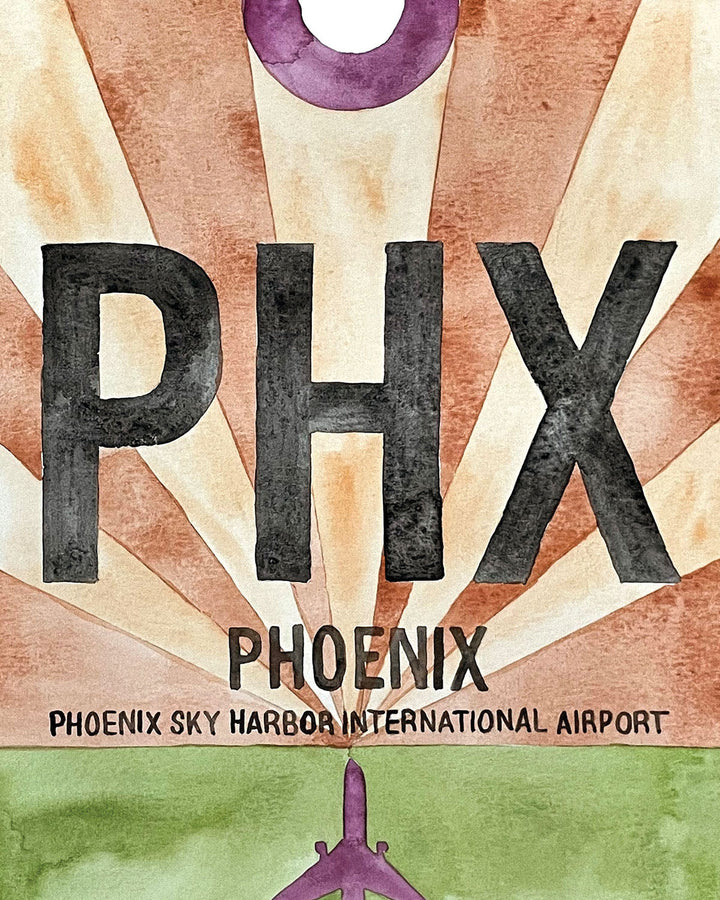 Closeup Watercolor Print of Phoenix Sky Harbor International Airport (PHX)