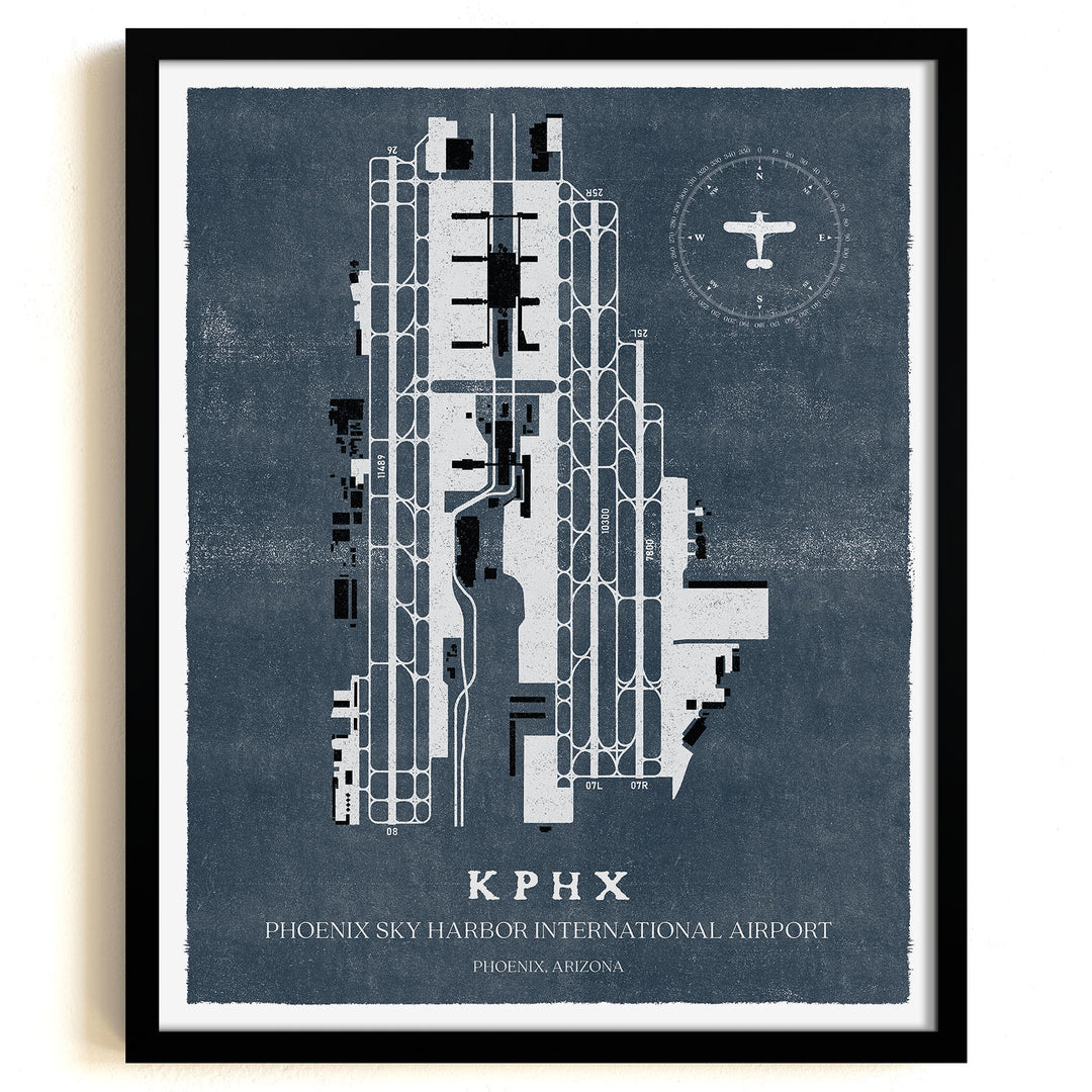 PHX Airport Map, Vintage Style, Phoenix Sky Harbor International Airport Print
