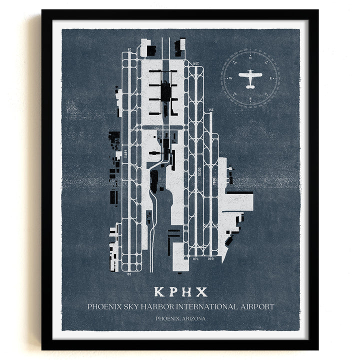 PHX Airport Map, Vintage Style, Phoenix Sky Harbor International Airport Print