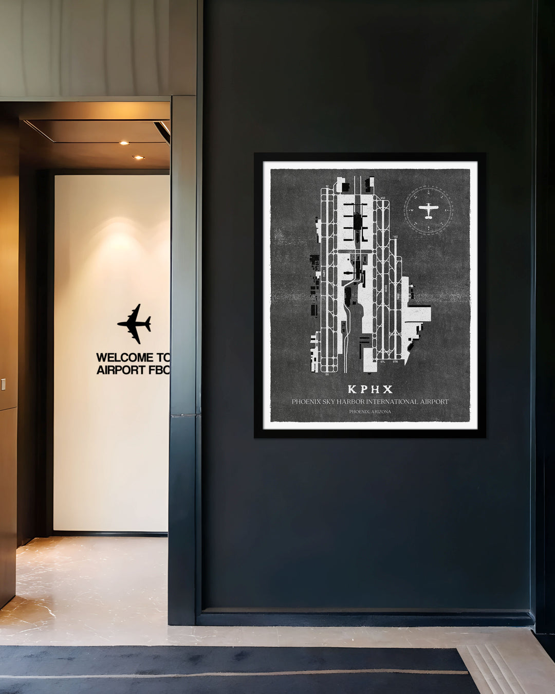 PHX Airport Map, Vintage Style, Phoenix Sky Harbor International Airport Print