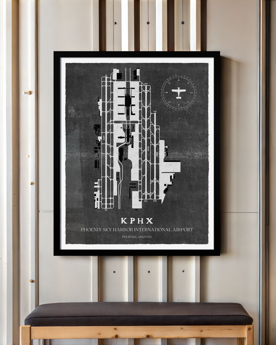 PHX Airport Map, Vintage Style, Phoenix Sky Harbor International Airport Print