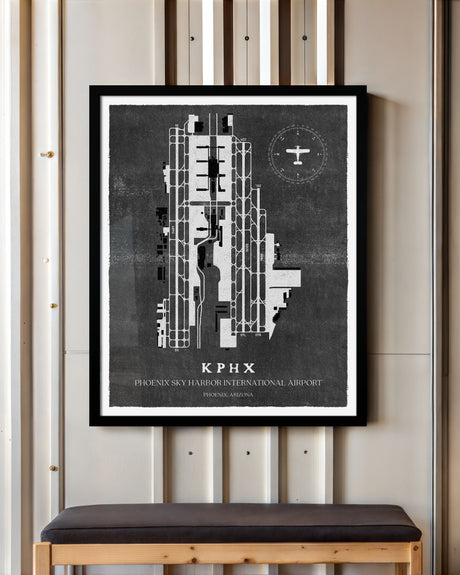 PHX Airport Map, Vintage Style, Phoenix Sky Harbor International Airport Print